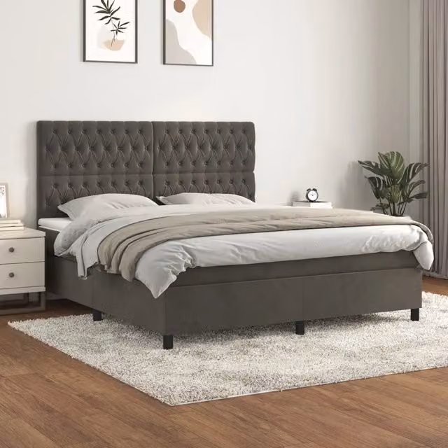 Letto Ibrido con Giroletto a Molle e Materasso vidaXL in Velluto Grigio e Bianco L/P: 180 x 200 cm – 1
