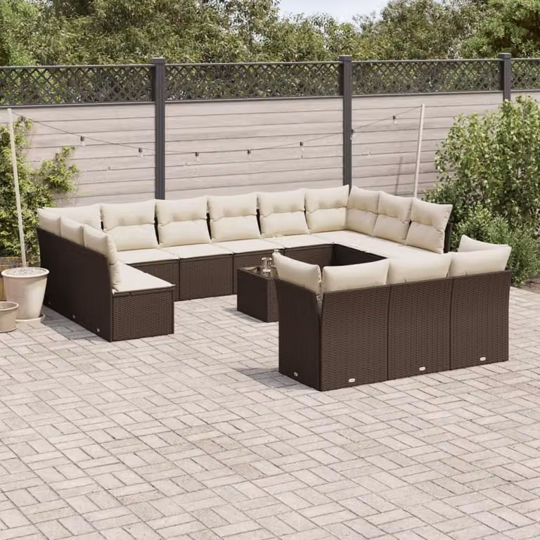 Maison Exclusive - Set da giardino composto da 14 pezzi con cuscini, in rattan sintetico marrone