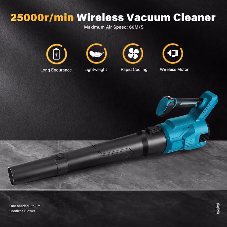 Soffiatore per foglie - Turbo senza spazzole - 3 velocità - 25.000 giri/min - 60 m/s di velocità dell'aria - Sistema a batteria da 20V - Senza batteria