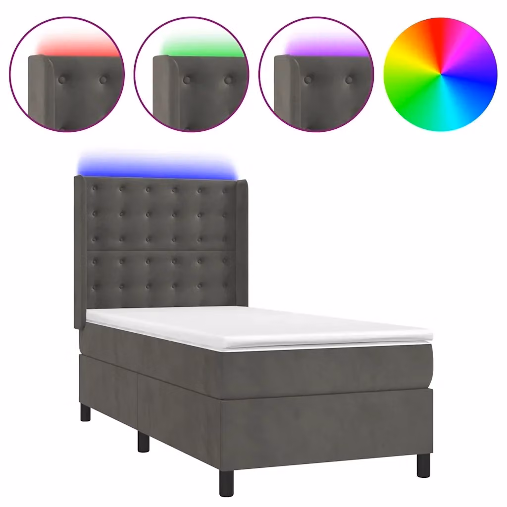 Letto Ibrido vidaXL in Velluto Grigio con Materasso, Illuminazione LED e Porte USB, L/P: 80 x 200 cm – 2