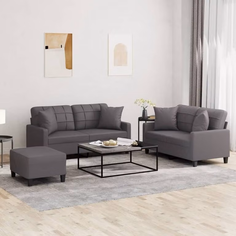 Maison Exclusive - Set divano 3 pezzi con cuscini, grigio, ecopelle