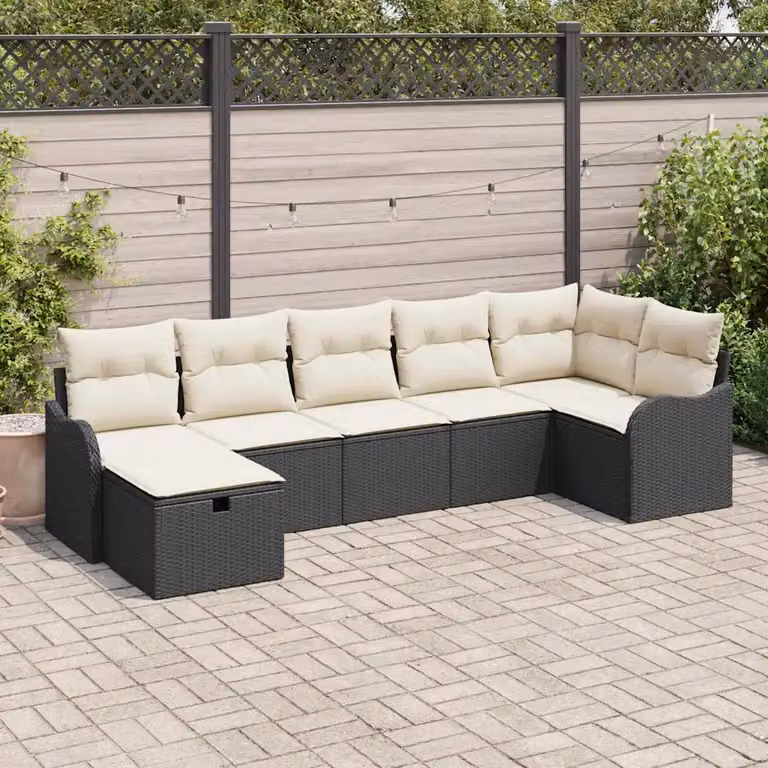 Set Divano da Giardino vidaXL in Poly Rattan con Cuscini, 7 Pezzi, L Shape