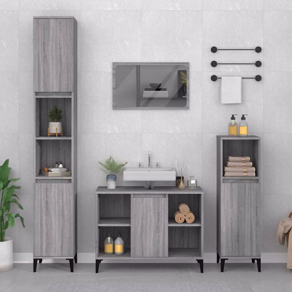 Mobile Lavabo vidaXL Grigio Sonoma in Legno Multistrato, L: 80 cm, P: 33 cm, H: 60 cm