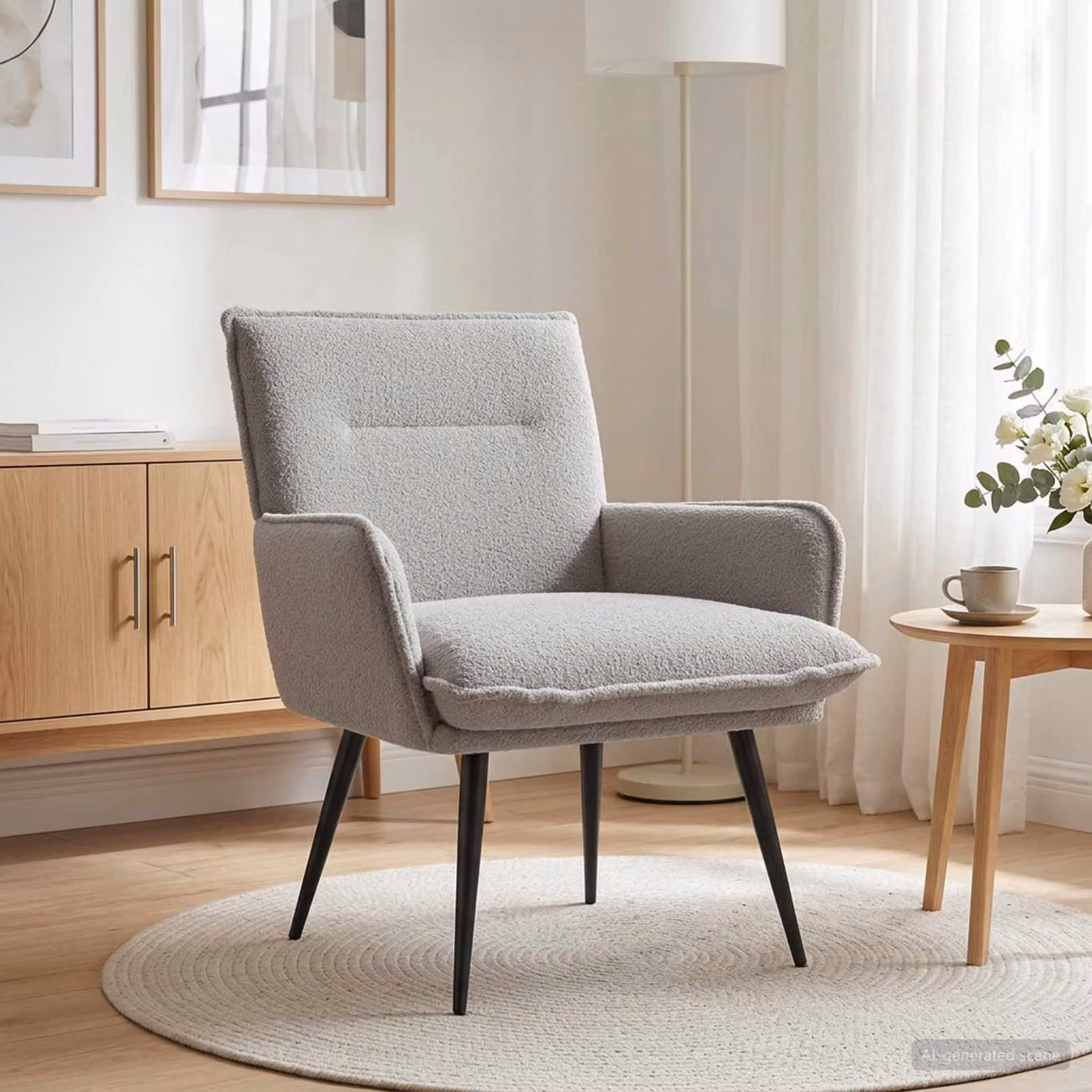 Poltrona relax moderna vidaXL in tessuto bouclé grigio con braccioli per soggiorno e camera da letto L: 73 cm, P: 70 cm, H: 81 cm