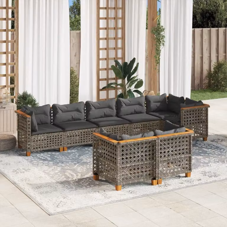 vidaXL Set Divano da Giardino 8 pz in Polyrattan Grigio con Cuscini Imbottiti e Rivestimenti Rimovibili