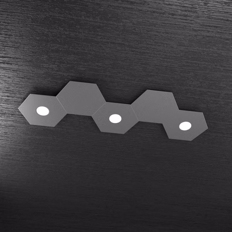 Plafoniera Moderna 5 Moduli Hexagon Metallo Grigio Antracite 3 Luci Led 12X3W