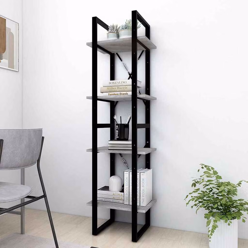 Libreria vidaXL con 4 Ripiani in Legno Multistrato e Metallo, Grigio, L 40 cm x P 30 cm x H 140 cm