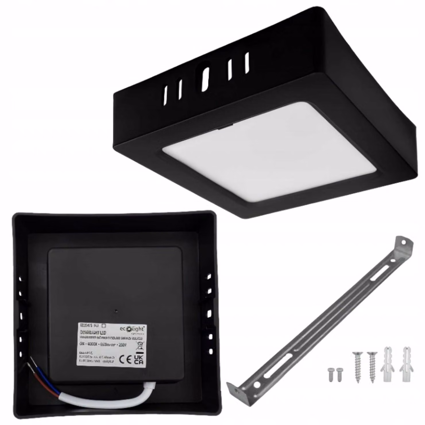 Faretto LED Downlight nero 6W, luce bianca neutra 660 lm, materiale plastico, dimensioni: 3,1 x 12 x 12 cm, IP20, Ecolight
