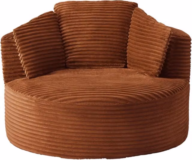 Poltrona rotonda oversize in tessuto di velluto a coste, comfort ergonomico per soggiorno e camera da letto