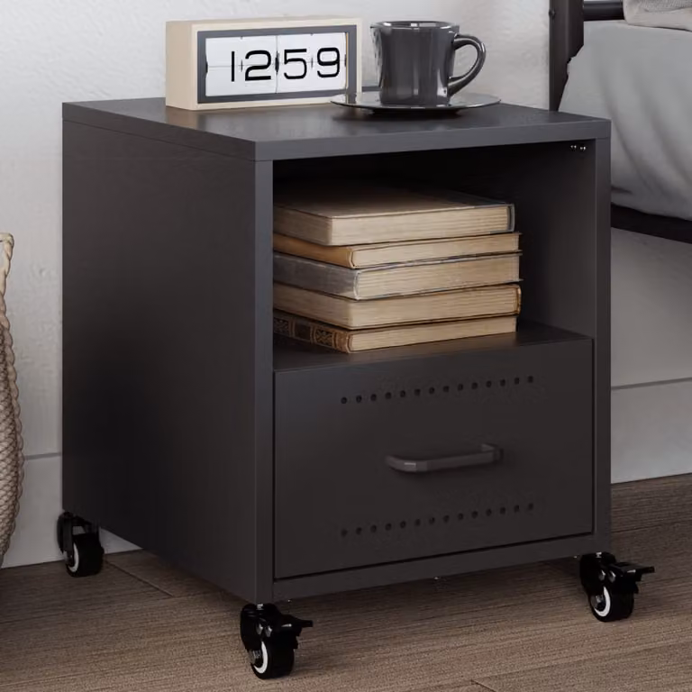 Comodino moderno vidaXL in metallo nero opaco L: 36 cm, P: 39 cm, H: 43,5 cm
