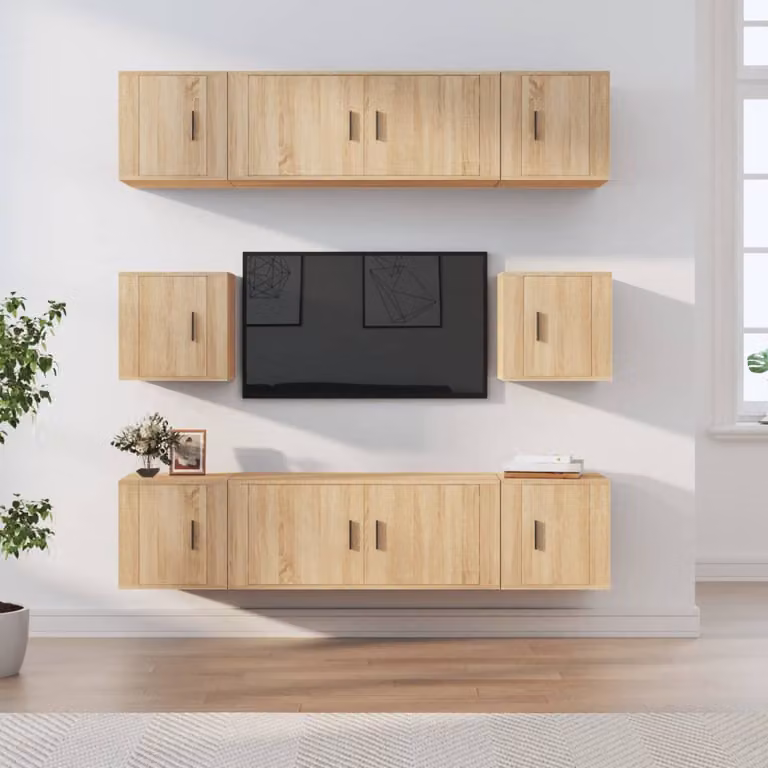 Set di mobili porta TV vidaXL composto da 8 pezzi in legno multistrato color rovere sonoma marrone per il tuo soggiorno