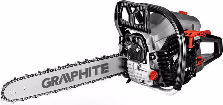 Motosega a benzina GRAPHITE 2kW 2,7hp, barra 18", capacità 52cm3, motore a combustione interna a 2 tempi, barra 45cm, interruttore di aspirazione automatico, capacità serbatoio 550 cm³, peso 5,53 kg