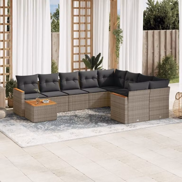 Maison Exclusive - Set Divano da Giardino 10 pz con Cuscini Grigio in Polyrattan