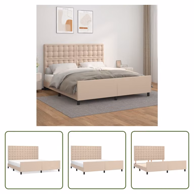 The Living Store Giroletto con testiera cappuccino-marrone 180x200 cm in ecopelle