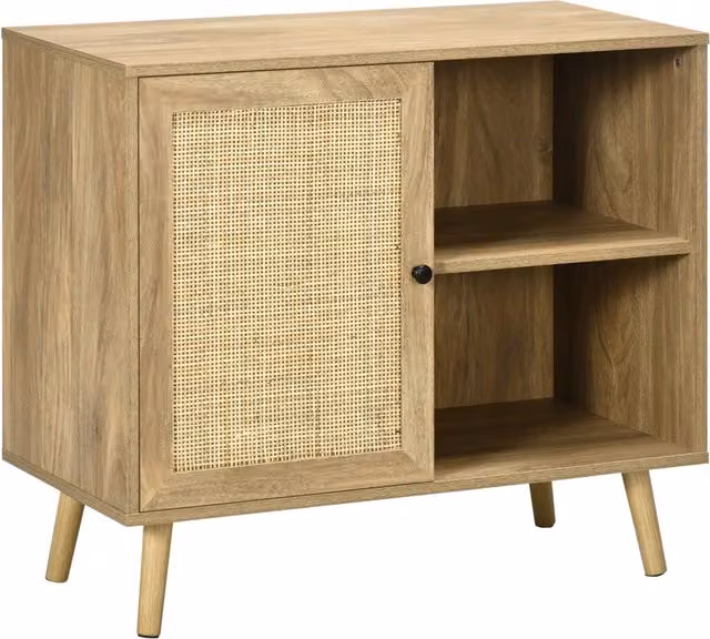 Tavolo da cucina Minimal con porta in rattan e 2 ripiani, colore naturale beige, L 80 cm x P 39 cm x H 70 cm