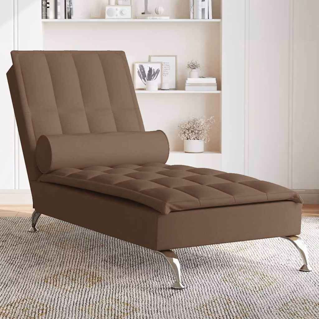 Chaise Longue da Massaggio vidaXL con Capezzale, Marrone, Tessuto e Schiuma, L: 138 cm, P: 75 cm, H: 56 cm