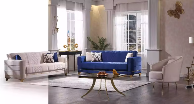 Designer Sofagarnitur 3+3+1 Sitzer Sofa Stoff Garnitur Polster Set Modern