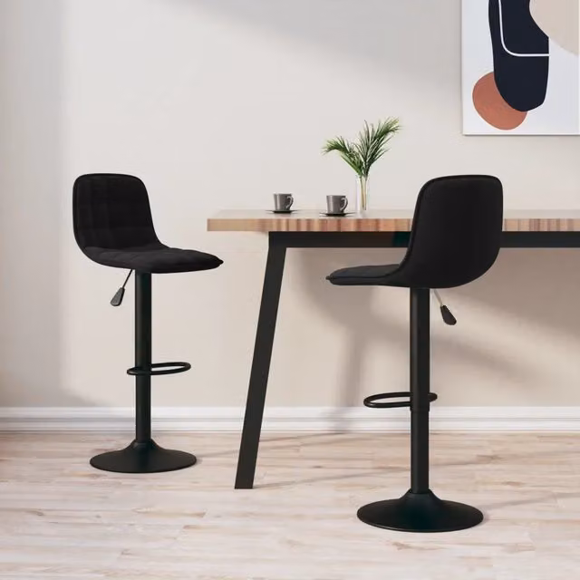 Set di 2 sgabelli da bar vidaXL in velluto nero con struttura in metallo moderno – 1
