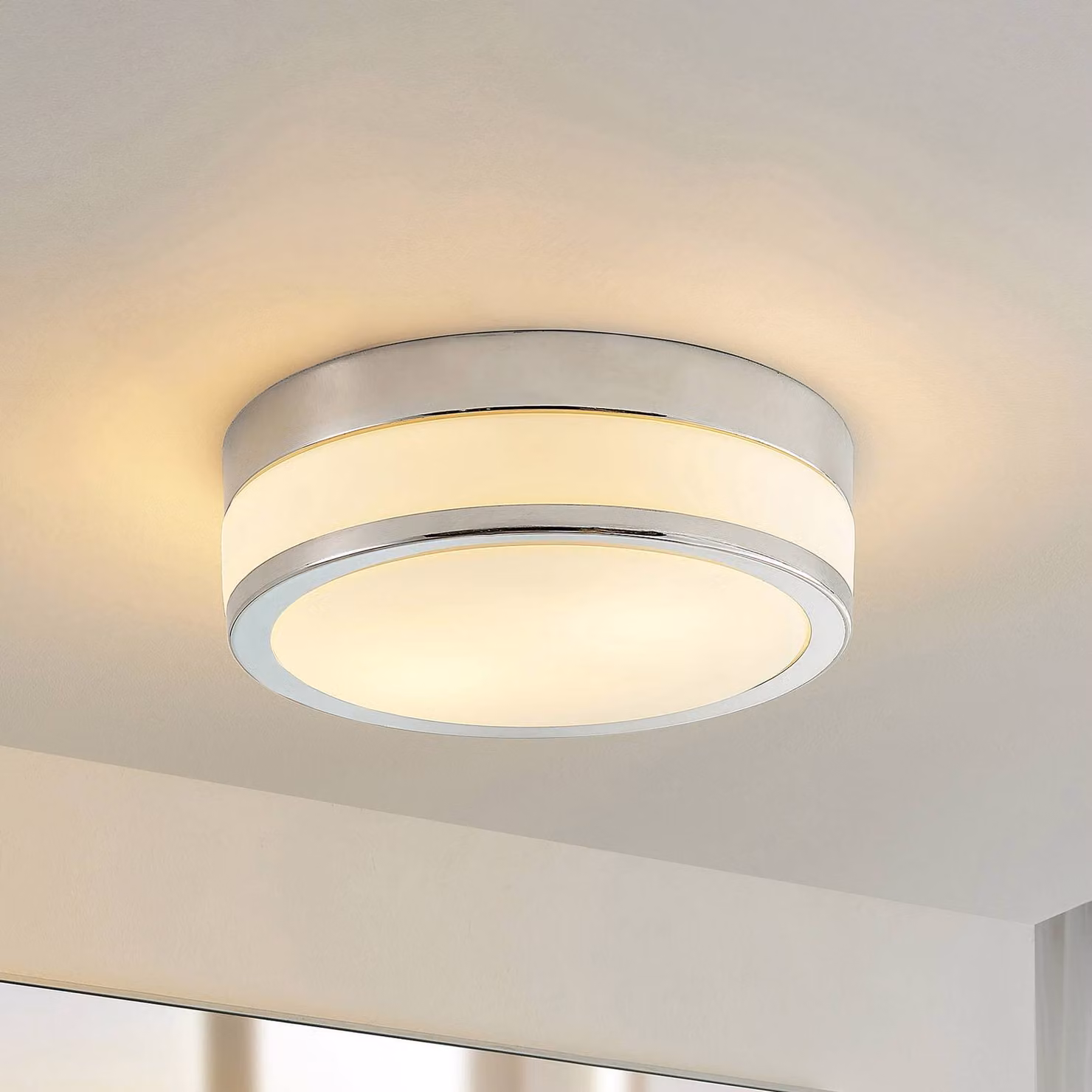 Plafoniera Flavi Lindby, dimmerabile, Cromo / Argento, Bagno, Vetro, Moderno, Plafoniera