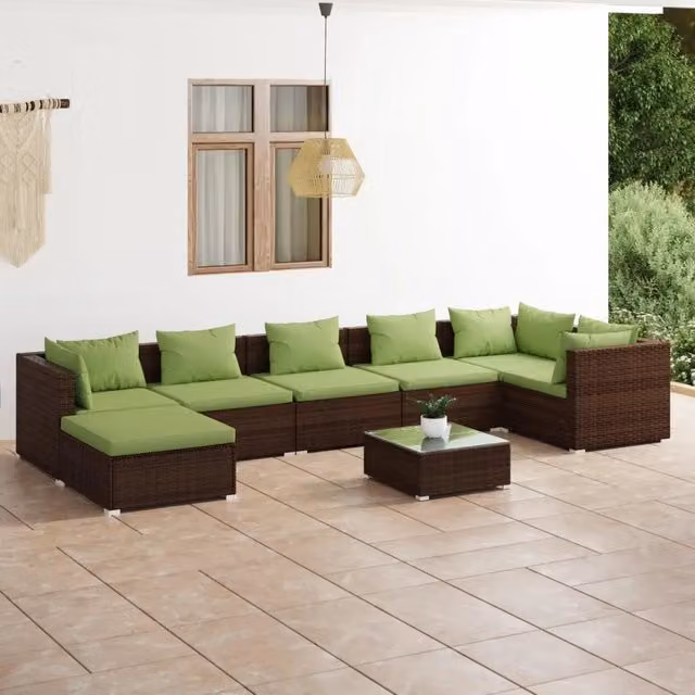Set Divani da Giardino 8 pz con Cuscini in Polyrattan Marrone 3101844