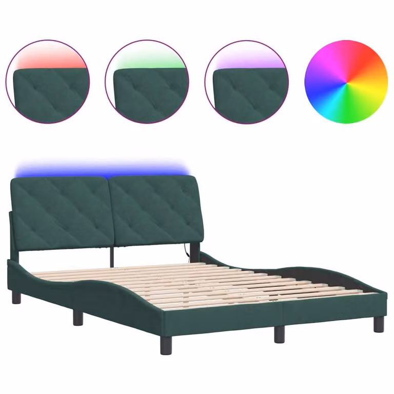 Giroletto con LED senza Materasso Verde Scuro 140x200 cm in Velluto