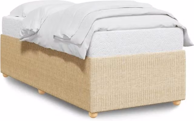 Letto singolo DESIGN IN per adulti in tessuto beige con struttura in legno e doghe, L 90 cm x P 200 cm – 1