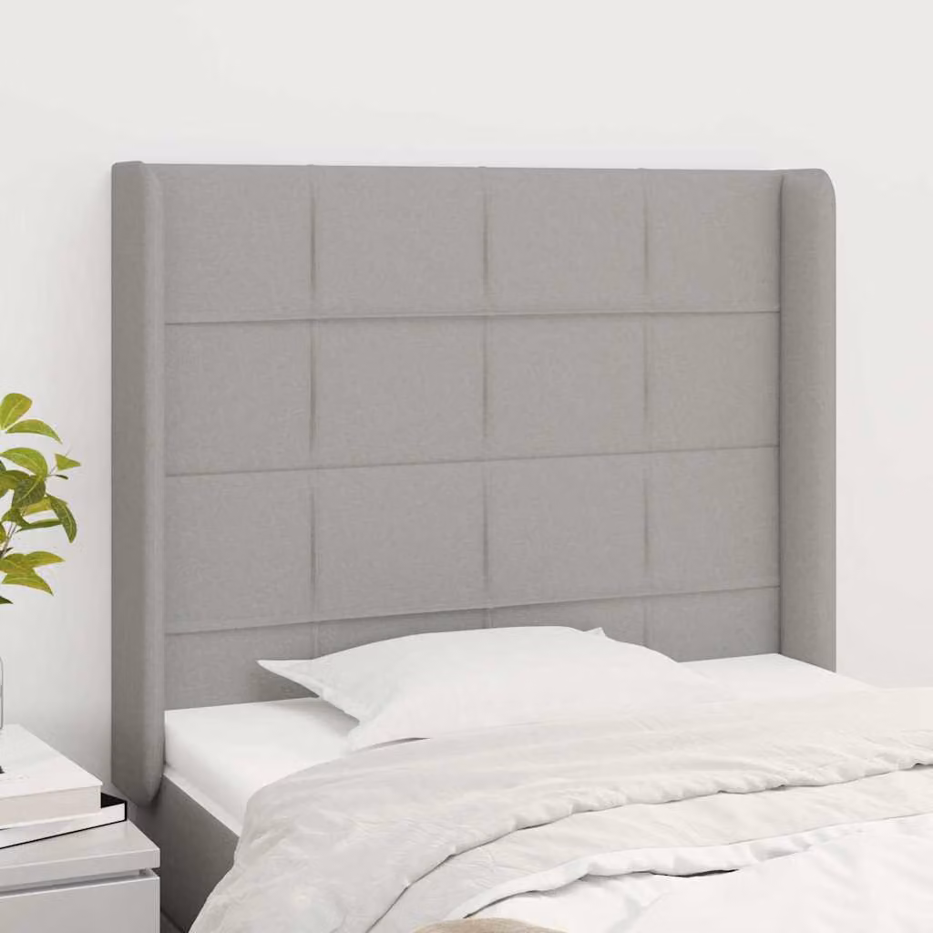 Testiera ad orecchio vidaXL in tessuto grigio con struttura in legno, L: 93 cm, P: 16 cm, H: 118-128 cm