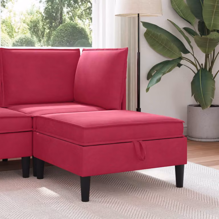 Pouf con contenitore vidaXL in velluto rosso con rivestimento rimovibile L: 70 cm, P: 40 cm, H: 40 cm