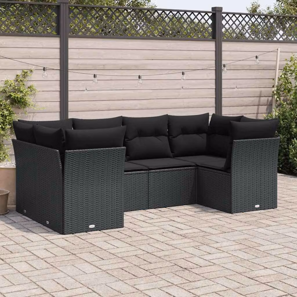 Set Divano da Giardino vidaXL 6 pz in Polyrattan Nero con Cuscini e Struttura in Metallo – 1
