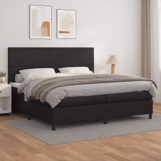 Letto matrimoniale con giroletto a molle e materasso ibrido vidaXL in similpelle nero e bianco L/P/H: 200 x 200 x 128 cm – 1