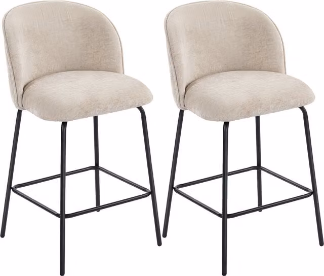 Set di 2 sgabelli da bar HOMCOM con schienale e poggiapiedi, rivestimento in tessuto beige e gambe in metallo
