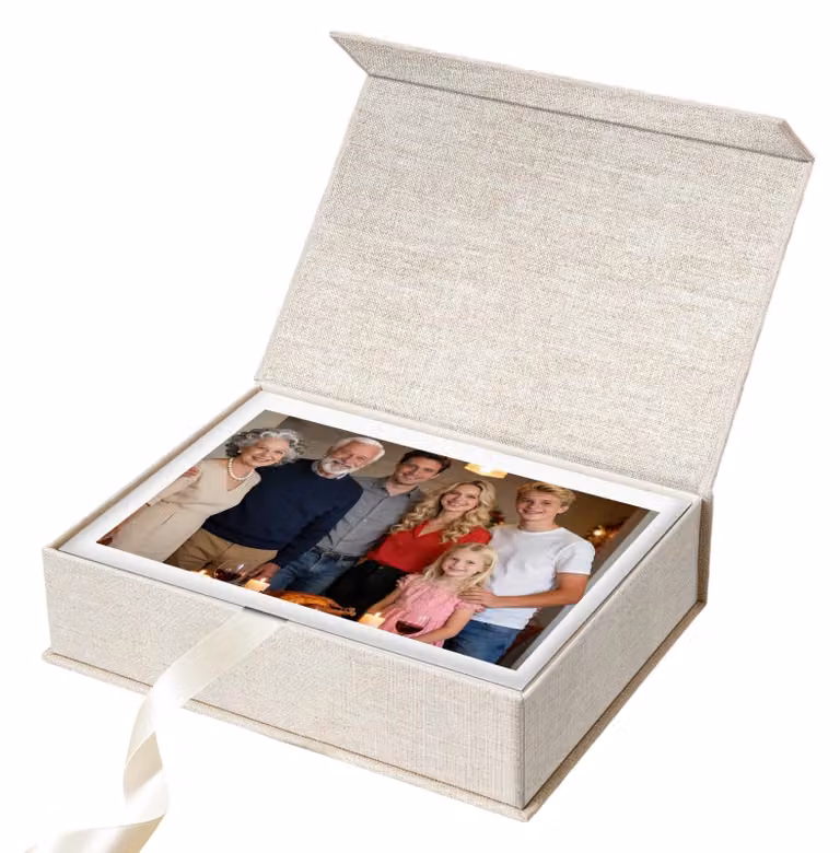 Scatola per foto in lino con chiusura magnetica - 17,5 x 12 x 4 cm (beige)