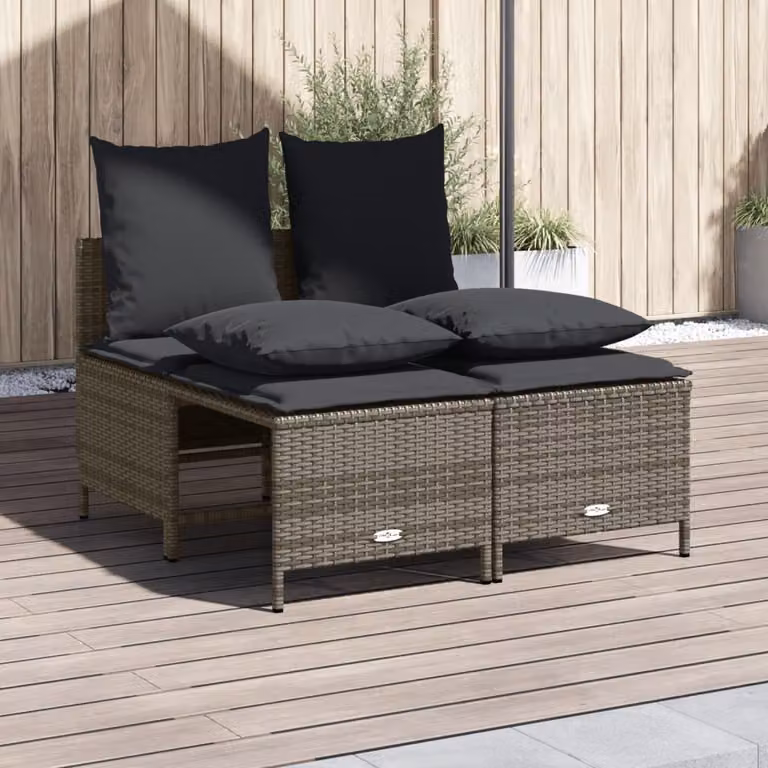 Set di divani da giardino vidaXL 4 pezzi in rattan con cuscini grigi e struttura in acciaio