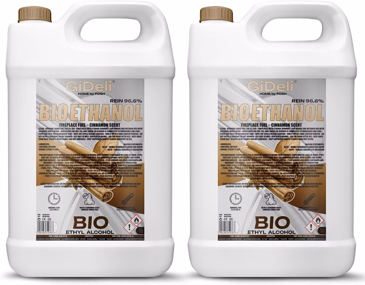 Bioetanolo profumato alla cannella 96,6% 10L per caminetti Universale Senza fumo Senza fuliggine GiDeli