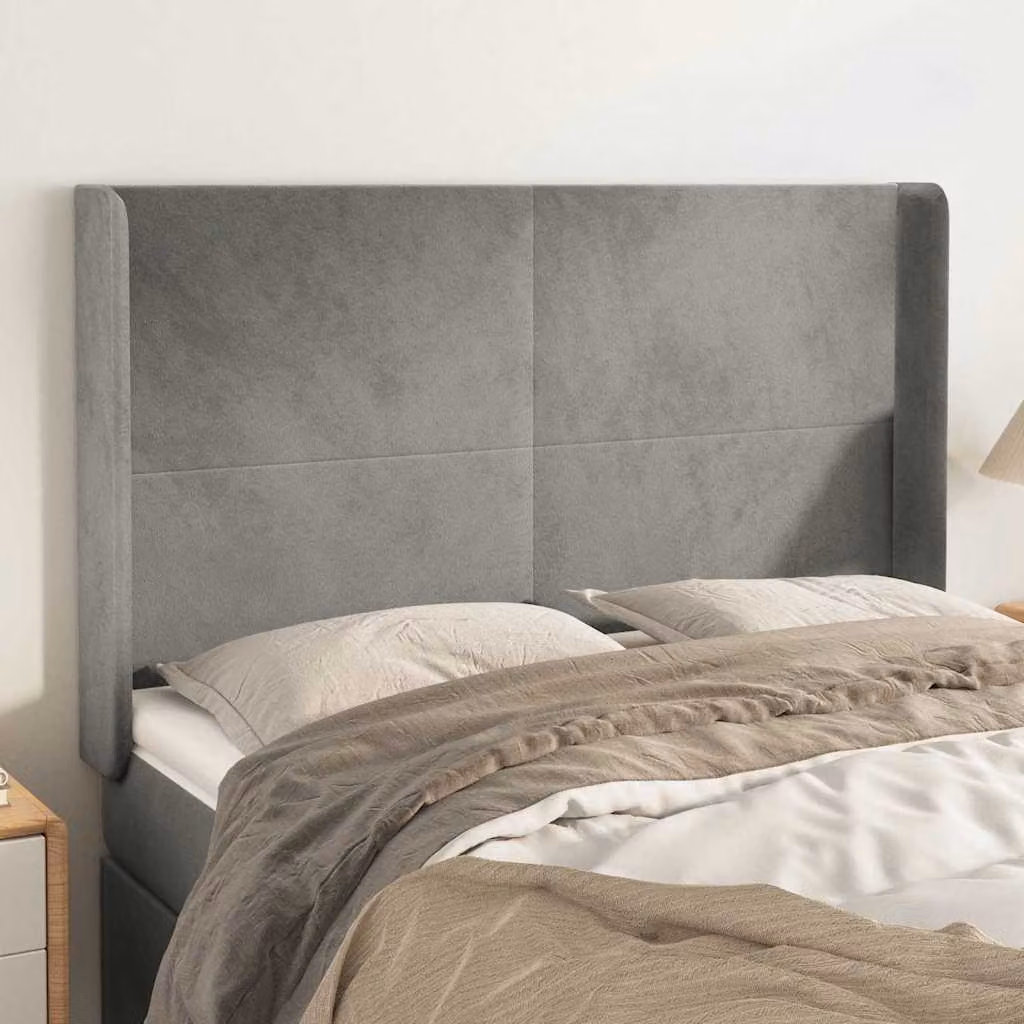 Testiera ad orecchio vidaXL in velluto grigio chiaro L: 147 cm, P: 16 cm, H: 118-128 cm