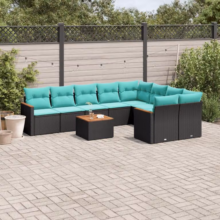 Maison Exclusive - Set da giardino 10 pezzi con cuscini, polyrattan nero