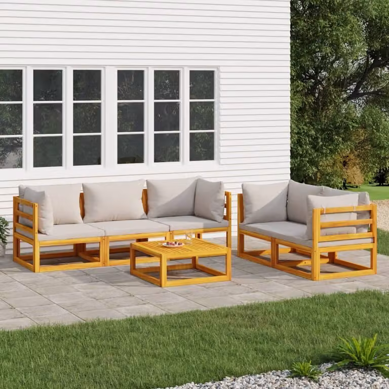 Maison Exclusive - Set da giardino da 6 pezzi con cuscini grigio chiaro, in legno massello