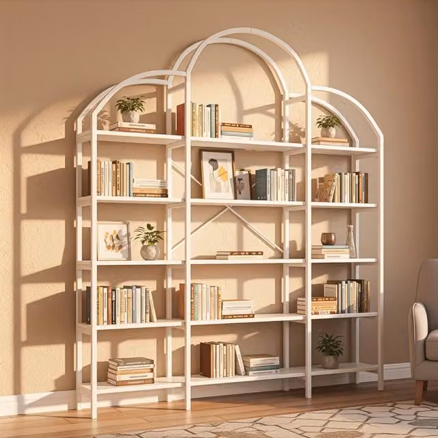 Libreria a 5 ripiani con decorazione a nuvola in MDF e metallo bianca per soggiorno e camera da letto 170 × 26 × 190 cm