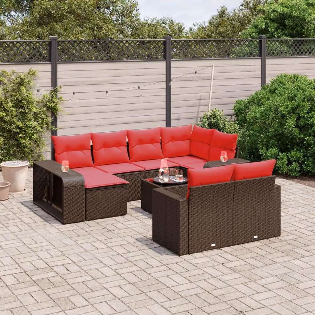 Maison Exclusive - Set da giardino 11 pezzi con cuscini, marrone, polyrattan