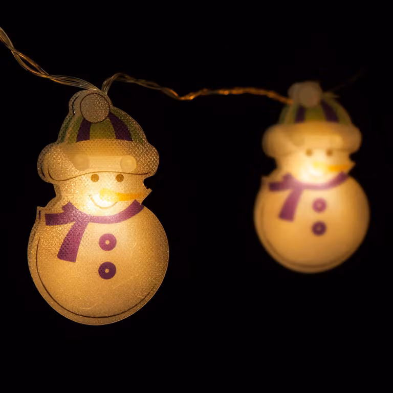 Catena luminosa a LED - Pupazzo di neve - 10 LED - 1,35 metri - Luce bianco caldo - Alimentazione: 2 batterie AA