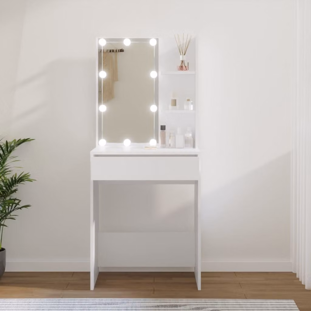 The Living Store Comodino con LED Bianco 60x40x140 cm