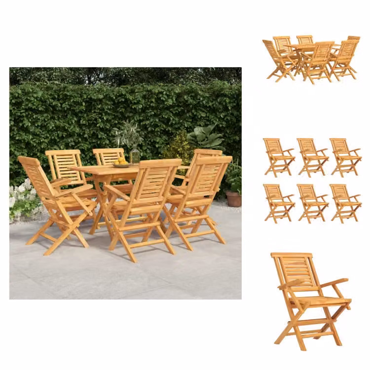 vidaXL set da pranzo da giardino 7 pezzi in teak massiccio - Set di mobili da giardino