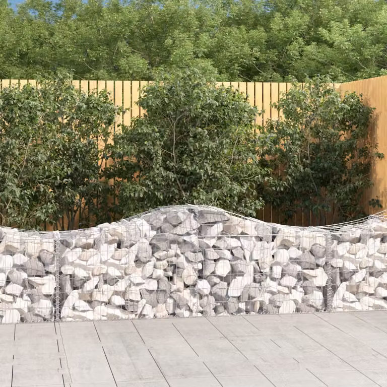 Set di 15 cesti gabbioni ad arco vidaXL in acciaio zincato grigio, L 200 cm x P 50 cm x H 60/80 cm