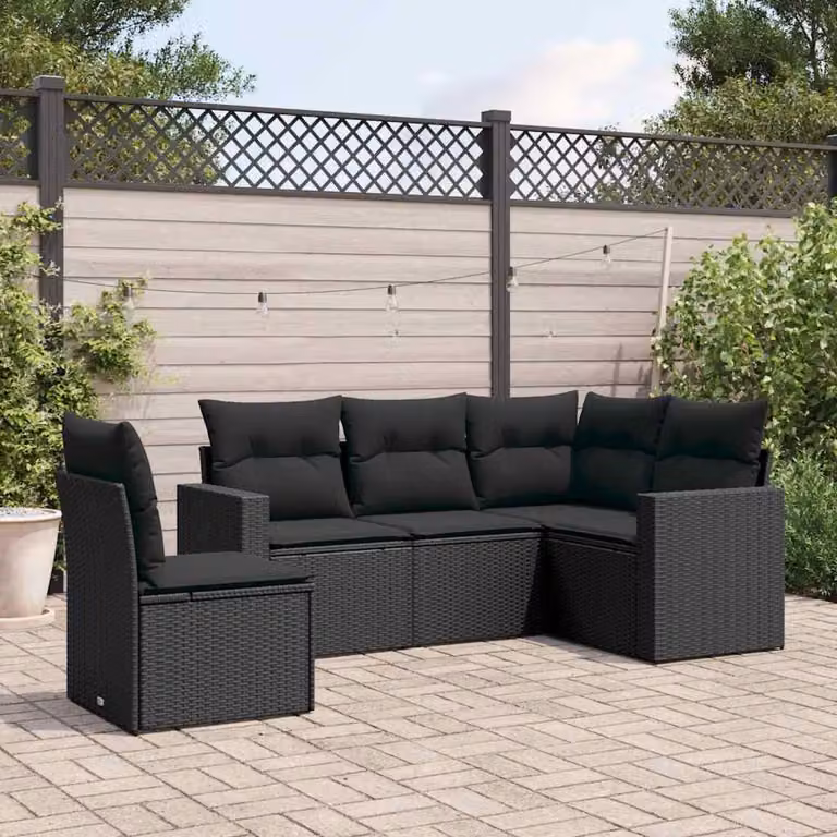 vidaXL Set Divani da Giardino a Forma di L in Polyrattan Nero con Cuscini e Coperture Rimovibili