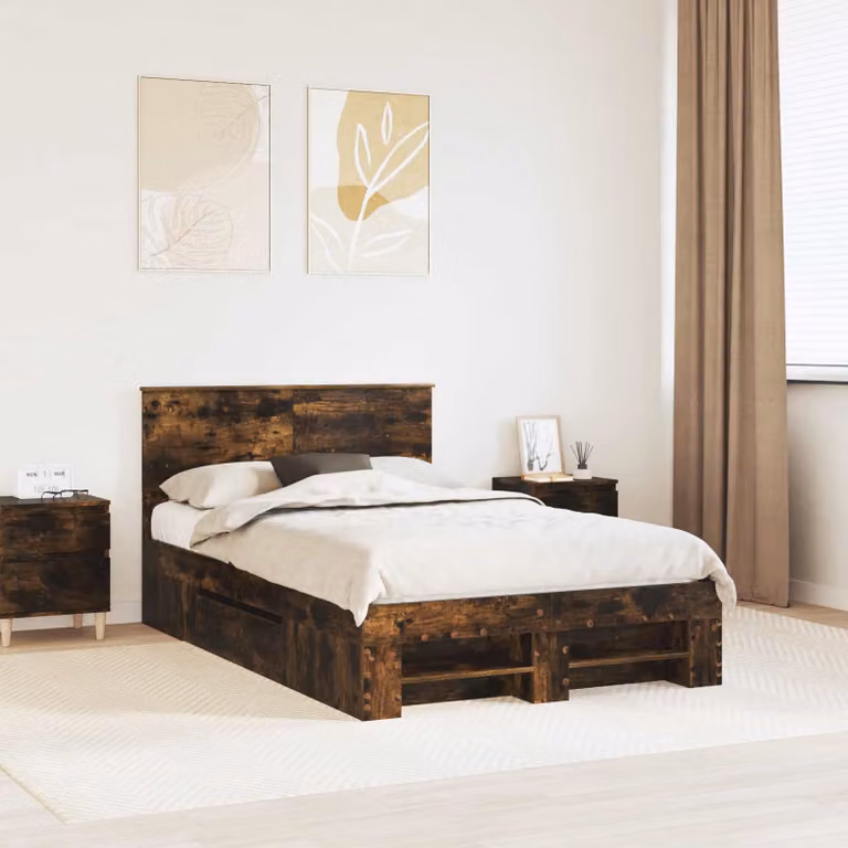 Struttura del letto con testiera vidaXL in legno Rovere fumé marrone L: 120 cm, P: 200 cm, H: 90 cm