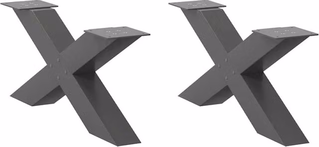 Set di 2 gambe decorative a forma di X per tavolino da caffè in acciaio antracite opaco con piedini livellatori, H: 70 cm, L: 30 cm – 1