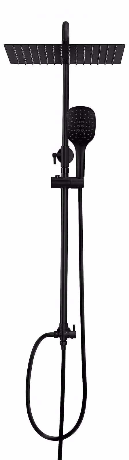 Sistema doccia 30x30 cm, nero, con altezza regolabile da 74 a 114 cm