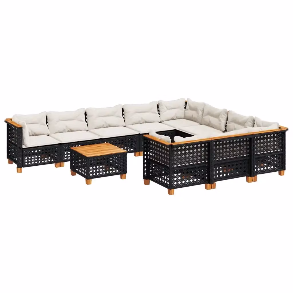 Set di divani da giardino vidaXL in polyrattan nero con cuscini e tavolino da esterno a forma di L – 2
