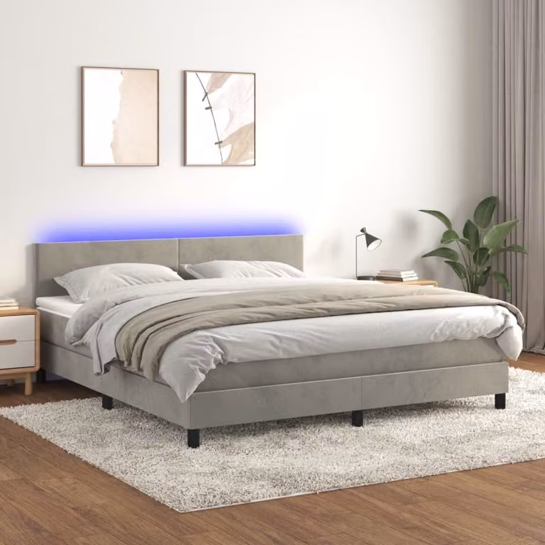 Maison Exclusive - Letto a Molle con Materasso e LED Grigio Chiaro 160x200 cm Velluto