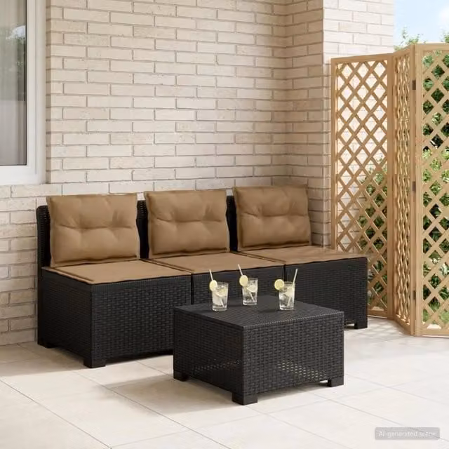 Divano da esterno-Divano da Giardino 3 posti con cuscini in look rattan PP 982421